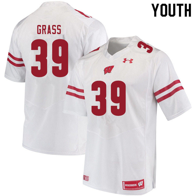 Youth #39 Tatum Grass Wisconsin Badgers College Football Jerseys Sale-White - Click Image to Close